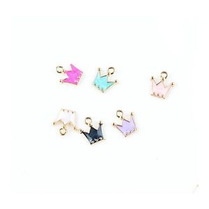 Charms 100st Mixed Color 12x12mm Emalj Princess Crown Pendant Gold Tone Alloy Metal Oil Drop Diy Armband Halsband Charm 657 T2 DE DHVY9