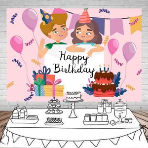 Party Decoration Happy Birthday Backdrop Pography Gift Child Girls Anpassade affisch Porträtt PO Bakgrund för studio