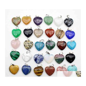 Charms Wholesa 30Pcs 16Mm Natural Aventurine Stone Malachite Agates Crystal Heart Pendant For Diy Jewelry Making Necklace Accessorie Dhyiw