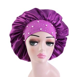 Beanies Beanie/Skull Caps Ly Satin Rhinestone Sleep Cap Women Hair Care Salon Makeup Pannband Crystal Head Cover Bonnet Hat Wide-Brimmed