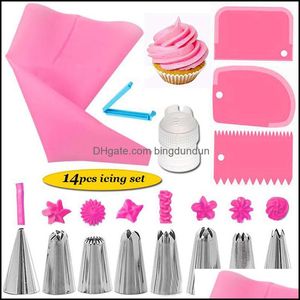 Baking Pastry Tools Cake Decorating Kit Pi Tips Sile Icing Bags Nozzles Cream Scrapers Coupler Set Diy Drop Delivery Home Garden K Dhqjg