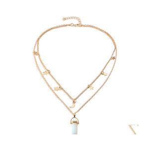 Pendant Necklaces Casual Simple Star Moon Choker Necklace Natural Stone Hexagonal Column Pendants Fashion Crystal Women Drop Deliver Otvoi