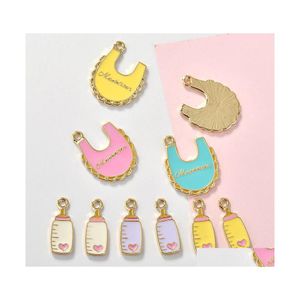 Charms So Cute10Pcs/Lot Apron Baby Bottle Enamel Metal Pendants Gold Base Fashion Jewelry Accessories For Diy Handmade Drop Delivery Dhmf9