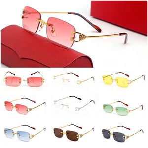 Rectangle Designer Sunglasses for Women Mens Black Red Brown Clear Lens Gold Silver Metal Rimless Sports Brand Carti C Decor Eyewear Texture