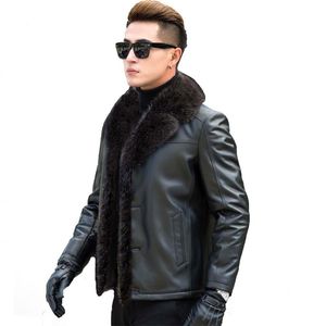 Men's Leather & Faux Jacket Men Real Raccoon Fur Collar Wool Liner Second Layer Of Sheepskin Coat Jackets A2023 MY729
