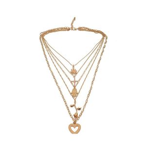 Pendant Necklaces Fashion Vintage Mtilayer Crystal Necklace Women Gold Color Beads Moon Star Horn Crescent Choker Jewelry Drop Deliv Otbl8