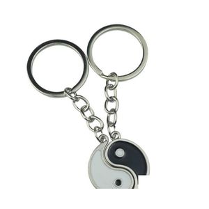 Keychains Lanyards Vintage Chinese Elements Of Yin Yang Taiji Bagua Couple Keychain For Keys Car Key Ring Pendant Charm Fashion Al Otgzy
