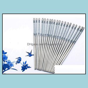 Chopsticks 1000Pair Stainless Steel Length White Chinese Traditional Flowers Pattern Tableware Kitchen Sn2510 Drop Delivery Home Gar Dhlhc