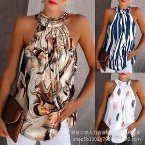 Women's T Shirts Marble Print Casual Satin Tank Top Women Sleeveless Halter O Neck Loose Cami Tanks Summer Spring Fashion Sexy