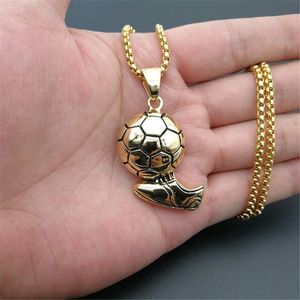 Collane con ciondolo Scarpe da calcio Collana per uomo Acciaio inossidabile Color oro Calcio Sport Souvenir Pendenti Gioielli GiftPendant