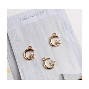 Charms 20st/Lot Ankomst Fashion Gold Color Tone Moon Star med Rhinestone Charm för DIY -smycken Making Earring Accessories Drop Del Dh9so