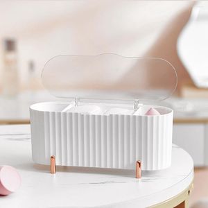 Storage Boxes Plastic Cosmetics Dust-proof With Cover Countertop Cosmetic Box Multifunctional Desktop Compartment For Bathroom