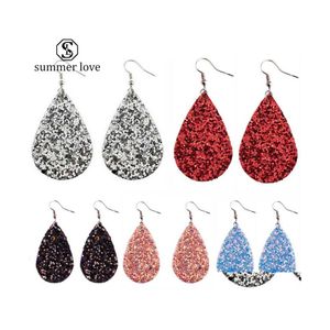 Dangle Chandelier 2021 E Chegada Pu Couro Waterdrop Glitter Brinco Para Mulheres 16 Cores Teardrop Sier Chapeamento Gancho Declaração Orelha Dhyqx