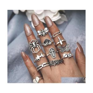 Band ringar mode smycken knuckle ring set retro ￤lskar fj￤ril spindel mushroon hj￤rta bi kors geometriska stapling midi set dropp de dhdln