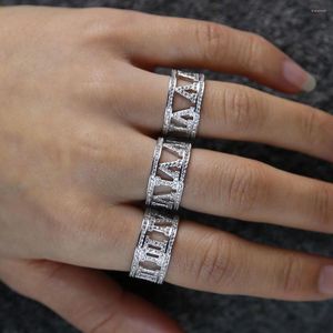 Fedi nuziali arrivate Bling Cz Cubic Zirconia Numeri romani Design Wide Engagment Band Coppia Anello color oro per uomo Donna