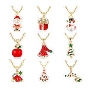 Pendant Necklaces Christmas Tree Jewelry Gifts For Womens Girls Thanksgiving Xmas Holiday Round Beads Chain Choker Necklace Snowman Dho4H