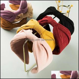 Headbands 2021 Fashion Women Solid Hairband Top Knot Turban Headband Hair Hoop Wide Black Yellow Red Bands Bezel Accessories Drop De Otqdn