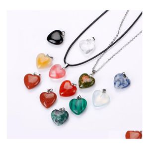 Arts And Crafts Natural Stone Heart Pendant Necklace Opal Tigers Eye Pink Quartz Crystal Chakra Reiki Healing Pendum Necklaces Drop Dh8Ln