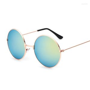 Sonnenbrille Frauen Runde Rot Gelb Blau Klare Schattierungen MultiColor Gradient Spiegel Weibliche Designer Vintage Sonnenbrille