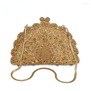 Evening Bags Gold Luxury Peacock Women Crystal Animal Hobs Designer Bridal Clutches Wedding Purses Party Handbags