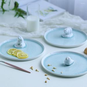Plates Innovative Ceramic Disc Handmade Character Ice Cracked Home Fruit Snack Plate