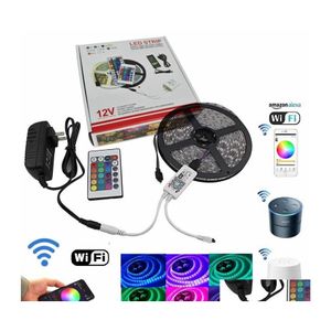 Paski LED paski Wi -Fi SMD 5050 Wodoodporny DC 12V RGB światło Elastyczna taśma Diode Tape 5m z kontroledddowinem Dostarczanie Light OT0HM