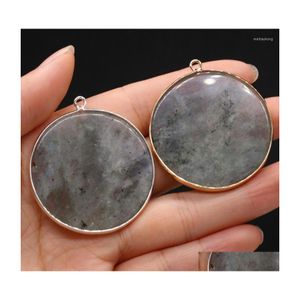 Pendant Necklaces 40X45Mm Flash Labradorite Round Plated Edge Natural Stonediy Jewelry Making Necklace Earring Accessorie Charm Gift Dhpyn