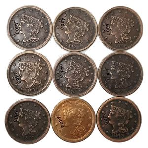 USA cały zestaw 18pcs (1840–1857) Plecione włosy pół centy kopiuj monety metalowe rzemiosło specjalne prezenty