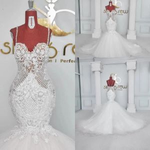 2023 Дизайнерская русалка свадебные платья свадебное платье из бисера спагетти для ремней для хрустания
