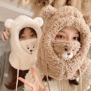 Beanies Beanie/Skull Caps Cute Cartoon Bear Ear Cap Hat Lamb Warm Thickened Protection With Mask Autumn Skullies For Women GirlsBeanie/Skull