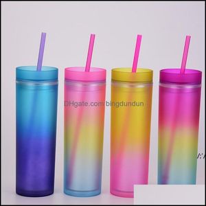 Tumblers 450 ml Gradient F￤rg Tumbler med STS Summer Party Drinks Cup ￅteranv￤ndbar plast Skinn RRA12474 Drop Delivery Home Garden Ki Otd4p