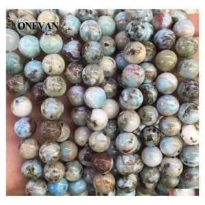 Takılar OneVan Doğal Dominica Larimar Charm Boncuklar 10mm Yuvarlak Taş Bilezik Kolye Takı Yapma DIY Aksesuarlar Tasarım Drop Del Dhyn5