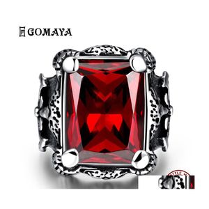 Cluster Rings Gomaya pierścień ze stali nierdzewnej dla mężczyzn moda Punk Style Square Red cyrkon Party Prom Boy Jewelry prezent na rocznicę na Sa Dhmkz