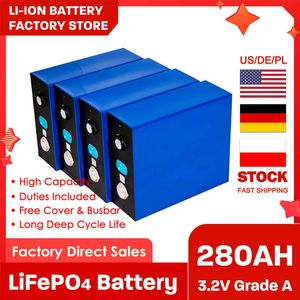4pcs 3.2V 280Ah Lifepo4 Battery 12V 24V 48V Lithium Li-ion Rechargeable Batteries Power Station Solar Cell Electric Car RV