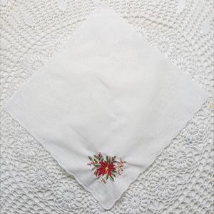 Table Napkin 12 PCS Handkerchiefs White Cotton Cloth Fabric Wedding Hankies Scalloped Edges Hanky Embroidered Floral 12"x12"
