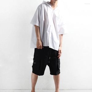 Herr t-skjortor koreansk version av tidvattnet sommar huva kortärmad skjorta ljus lyxstruktur halvärmad lös kappa bat s
