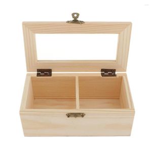Jewelry Pouches 2 Grids Unfinished Wood Classic Box With Glass Top Lid For Arts Crafts Hobbies And Home Storage