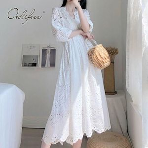 Casual Dresses Ordifree 2023 Summer Women White Embroidery Dress Vacation Holiday Lace Vintage Tunic Beach