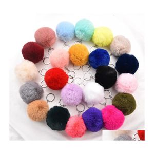 Anéis -chave Pompom fofo Pompom 20 Estilos artificiais Faux Rabbit Pur Keyfobs Fashion Plush Ball Keychains Jewelry Gift for Women P118fa Drop DHB2K