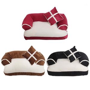 Kennels Four Seasons Pet Dog Sofa Beds With Pillow Detachable Wash Soft Fleece Cat Bed Warm Chihuahua Small Bed1