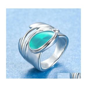 Rings de cluster vintage para mulheres grandes verdes azul zircão anel de dedo de luxo sexo feminino colorido festas de moda de moda promessa Drop dh2te