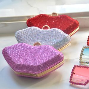 Bolsas de noite de luxo diamante saco feminino lábios vestido de mão shinestone jantar de ombro de jantar vermelho