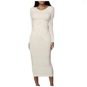 Casual Dresses Luxury Long For Women mode All-Match Tight-passande rund nackklänning Långärmad vinterkläder