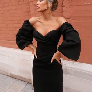 Casual Dresses V-neck Strapless Tight Puff Sleeve Dress Women's Spring Sexy Club Party Night Red Elegant Mid-length Retro Black