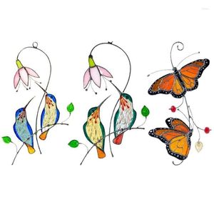 Decorative Figurines Handmade Bird Butterfly Stained Glass Ornament For Wall Window Door Hanging Ornaments Vintage Campanula Decor