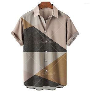 Camisas casuais masculinas verão 2023 colorido xadrez listrado em estilo 3d de estilo imprimido havaian praia um botão plus size 5xl topmen quin22