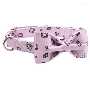 Dog Collars Unique Style Paws Cotton Collar With Bowtie Pink Dimond Puppy For Small Medium Large