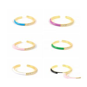 Cluster Rings Canner S925 Sterling Sier Candy Color Emamel Wedding Ring Korean Ins Colorf Zircon öppningsfingret för kvinnor Drop Dhurd