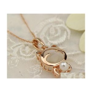 Pendanthalsband Super Cute Lucky Cat Eye with Pearl Necklace Female ClaVicle Chain Bow Hela Sqctpo Homes 718 T2 Drop Delivery Jew Dh5dx