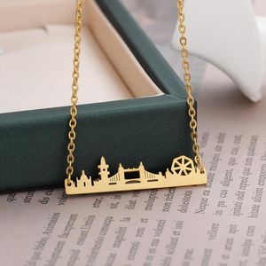 Halskette mit London-Skyline, britisches Stadtbild, zierliche Anhänger-Halsketten für Damen, Modeschmuck, Edelstahl-Accessoires, Geschenke für Freunde